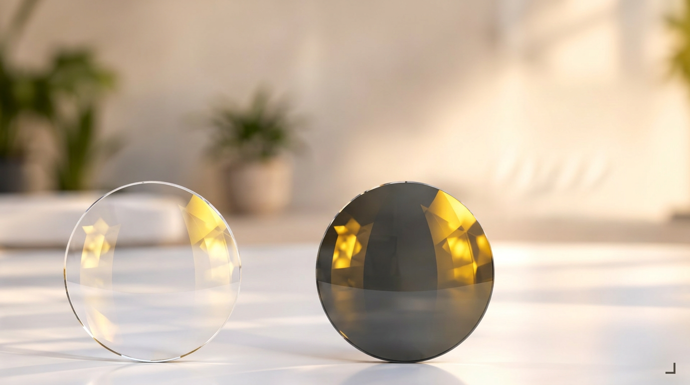 Lente claro y lente oscuro con reflejo dorado del antirreflejo